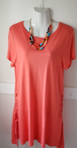 imabell Tops - Coral short sleeve tunic